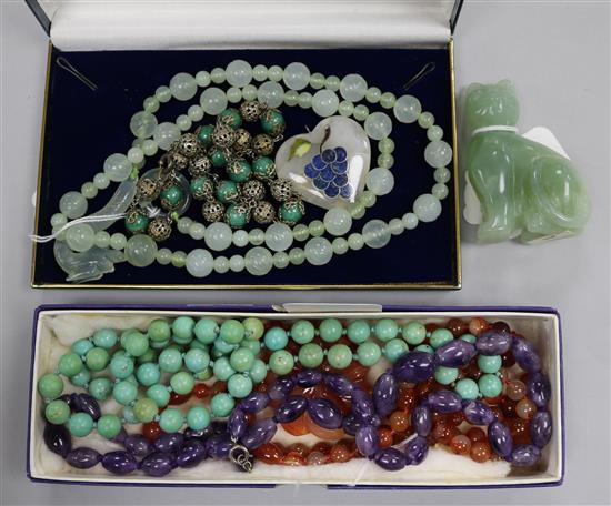 A collection of hardstone bead necklaces,